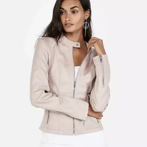 New Express (Minus The) Leather Collarless Moto Jacket Light Pink XS Retail $128